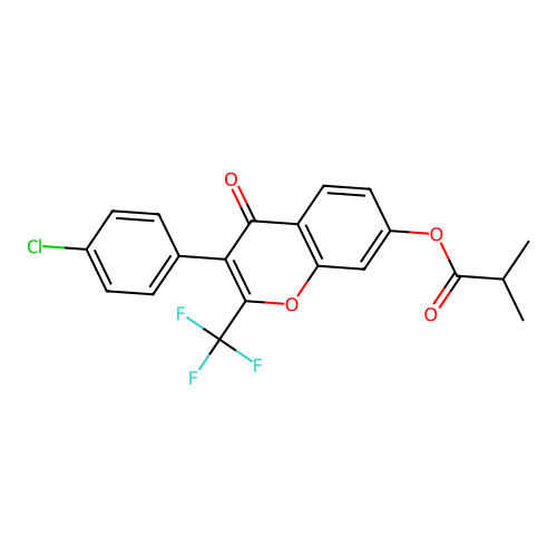 3-(4-Chlorophenyl)-4-oxo-2-(trifluoromethyl)chromen-7-yl 2-methylpropanoate structure