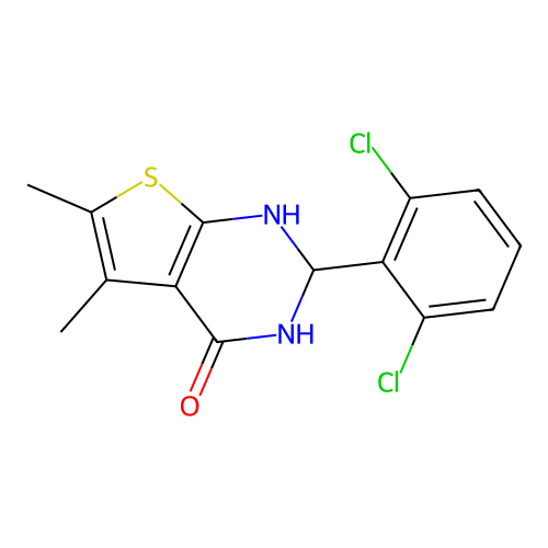 2-(2,6-dichlorophenyl)-5,6-dimethyl-2,3-dihydrothieno[2,3-d]pyrimidin-4(1H)-one structure