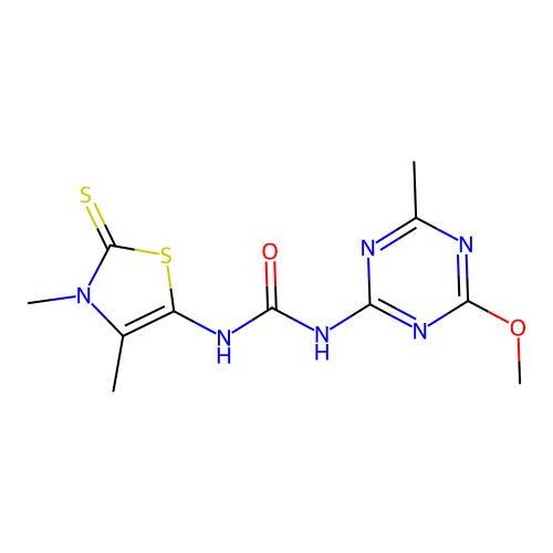 1-(3,4-dimethyl-2-sulfanylidene-1,3-thiazol-5-yl)-3-(4-methoxy-6-methyl-1,3,5-triazin-2-yl)urea structure