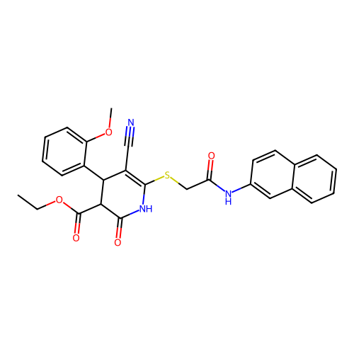 ethyl 5-cyano-2-hydroxy-4-(2-methoxyphenyl)-6-{[2-(naphthalen-2-ylamino)-2-oxoethyl]sulfanyl}-3,4-dihydropyridine-3-carboxylate structure