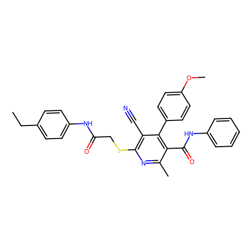 5-cyano-6-((2-((4-ethylphenyl)amino)-2-oxoethyl)thio)-4-(4-methoxyphenyl)-2-methyl-N-phenylnicotinamide structure