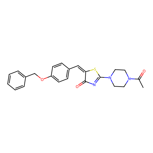 2-(4-acetyl-1-piperazinyl)-5-[4-(benzyloxy)benzylidene]-1,3-thiazol-4(5H)-one structure