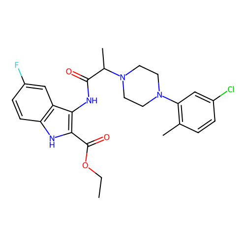 ethyl 3-({2-[4-(5-chloro-2-methylphenyl)piperazin-1-yl]propanoyl}amino)-5-fluoro-1H-indole-2-carboxylate structure