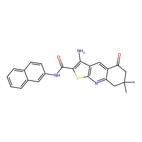 3-amino-7,7-dimethyl-N-(naphthalen-2-yl)-5-oxo-5,6,7,8-tetrahydrothieno[2,3-b]quinoline-2-carboxamide structure