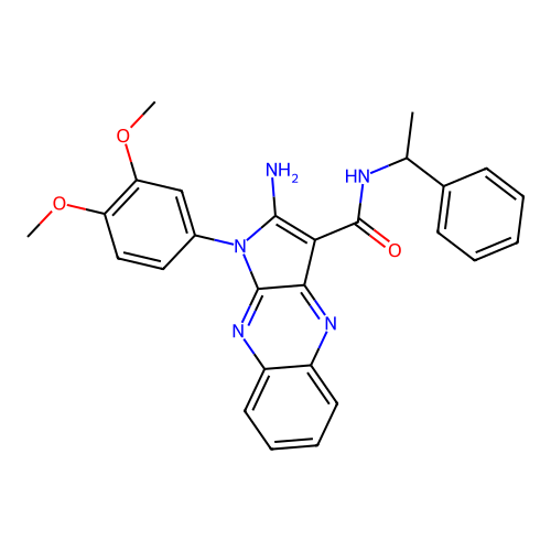 2-amino-1-(3,4-dimethoxyphenyl)-N-(1-phenylethyl)-1H-pyrrolo[2,3-b]quinoxaline-3-carboxamide structure