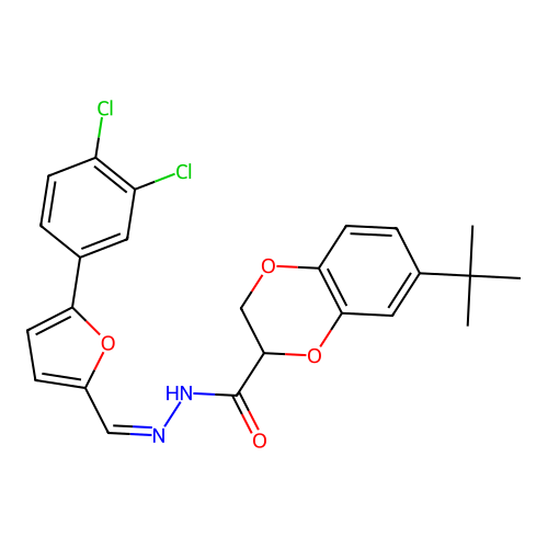 7-tert-butyl-N'-{(Z)-[5-(3,4-dichlorophenyl)furan-2-yl]methylidene}-2,3-dihydro-1,4-benzodioxine-2-carbohydrazide structure