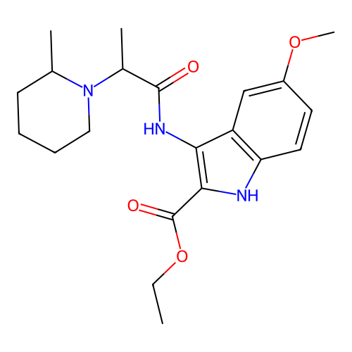 ethyl 5-methoxy-3-(2-(2-methylpiperidin-1-yl)propanamido)-1H-indole-2-carboxylate structure