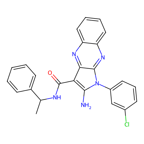 2-amino-1-(3-chlorophenyl)-N-(1-phenylethyl)-1H-pyrrolo[2,3-b]quinoxaline-3-carboxamide structure