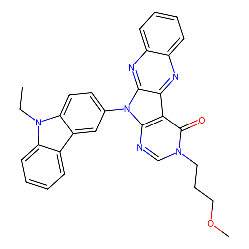 11-(9-ethyl-9H-carbazol-3-yl)-3-(3-methoxypropyl)-3,11-dihydro-4H-pyrimido[5',4':4,5]pyrrolo[2,3-b]quinoxalin-4-one structure