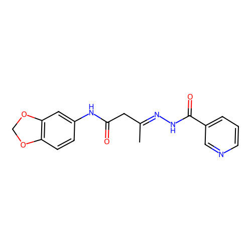(3E)-N-(1,3-benzodioxol-5-yl)-3-[2-(pyridin-3-ylcarbonyl)hydrazinylidene]butanamide structure
