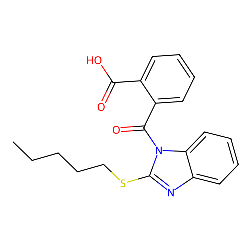 2-{[2-(pentylsulfanyl)-1H-benzimidazol-1-yl]carbonyl}benzoic acid structure