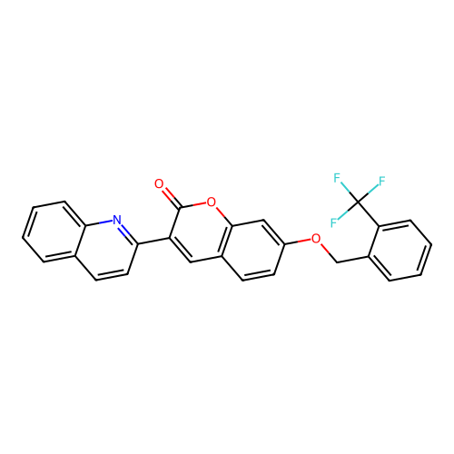 3-(quinolin-2-yl)-7-((2-(trifluoromethyl)benzyl)oxy)-2H-chromen-2-one structure