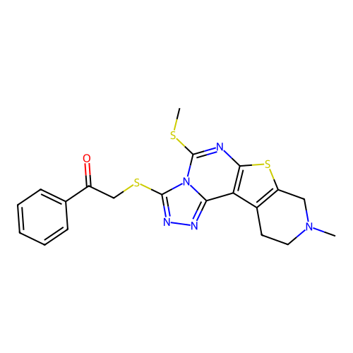 2-((9-methyl-5-(methylthio)-8,9,10,11-tetrahydropyrido[4',3':4,5]thieno[3,2-e][1,2,4]triazolo[4,3-c]pyrimidin-3-yl)thio)-1-phenylethanone structure