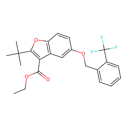 Ethyl 2-tert-butyl-5-{[2-(trifluoromethyl)benzyl]oxy}-1-benzofuran-3-carboxylate structure