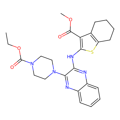 ethyl 4-(3-((3-(methoxycarbonyl)-4,5,6,7-tetrahydrobenzo[b]thiophen-2-yl)amino)quinoxalin-2-yl)piperazine-1-carboxylate structure
