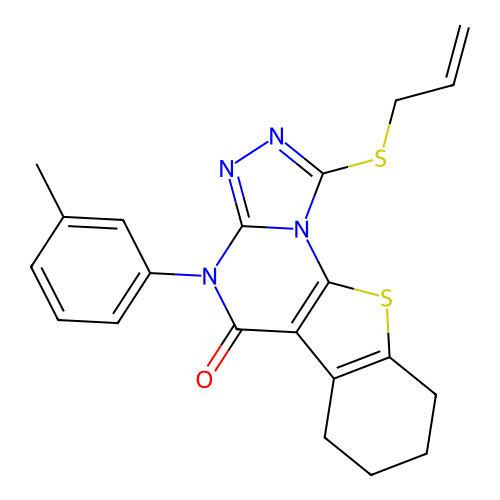 1-(allylthio)-4-(m-tolyl)-6,7,8,9-tetrahydrobenzo[4,5]thieno[3,2-e][1,2,4]triazolo[4,3-a]pyrimidin-5(4H)-one structure