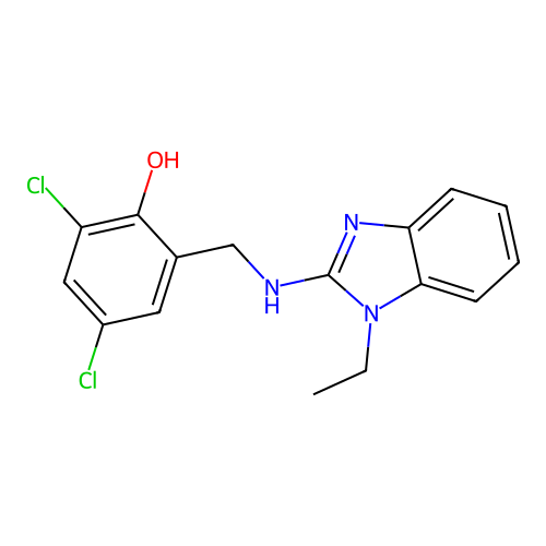 2,4-dichloro-6-{[(1-ethyl-1H-benzimidazol-2-yl)amino]methyl}phenol structure