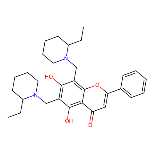 6,8-bis[(2-ethylpiperidin-1-yl)methyl]-5,7-dihydroxy-2-phenyl-4H-chromen-4-one structure