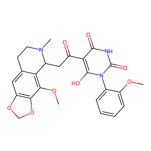 6-hydroxy-5-(2-(4-methoxy-6-methyl-5,6,7,8-tetrahydro-[1,3]dioxolo[4,5-g]isoquinolin-5-yl)acetyl)-1-(2-methoxyphenyl)pyrimidine-2,4(1H,3H)-dione structure
