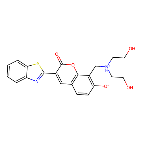 3-(1,3-benzothiazol-2-yl)-8-[[bis(2-hydroxyethyl)azaniumyl]methyl]-2-oxochromen-7-olate structure