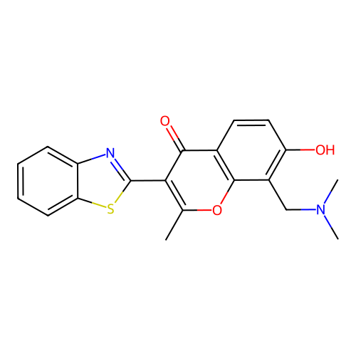 3-(1,3-benzothiazol-2-yl)-8-[(dimethylamino)methyl]-7-hydroxy-2-methyl-4H-chromen-4-one structure