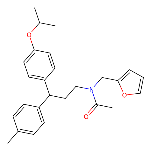 N-(furan-2-ylmethyl)-N-(3-(4-isopropoxyphenyl)-3-(p-tolyl)propyl)acetamide structure