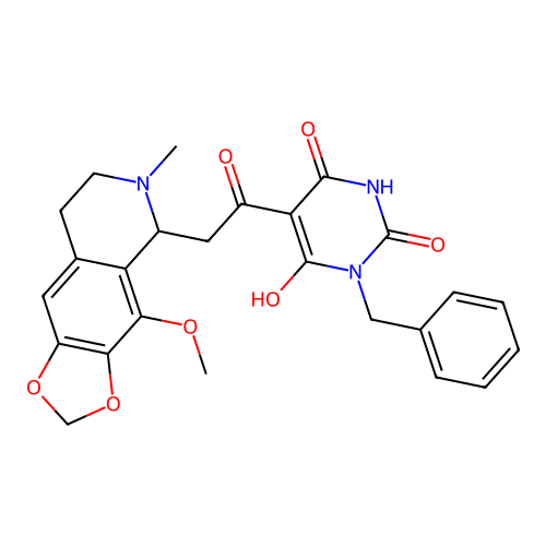 1-benzyl-6-hydroxy-5-(2-(4-methoxy-6-methyl-5,6,7,8-tetrahydro-[1,3]dioxolo[4,5-g]isoquinolin-5-yl)acetyl)pyrimidine-2,4(1H,3H)-dione structure