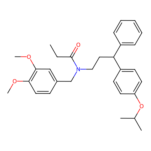 N-[(3,4-dimethoxyphenyl)methyl]-N-[3-phenyl-3-(4-propan-2-yloxyphenyl)propyl]propanamide structure
