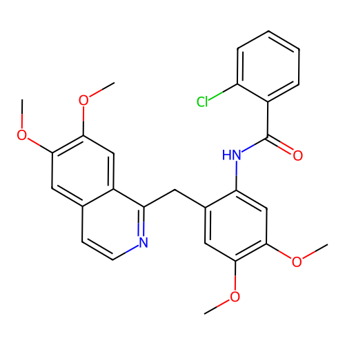 2-chloro-N-(2-((6,7-dimethoxyisoquinolin-1-yl)methyl)-4,5-dimethoxyphenyl)benzamide structure