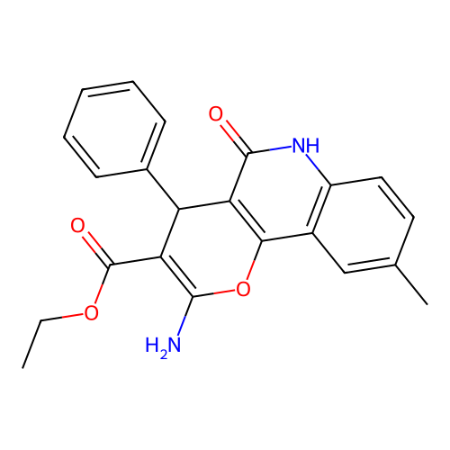 ethyl 2-amino-9-methyl-5-oxo-4-phenyl-5,6-dihydro-4H-pyrano[3,2-c]quinoline-3-carboxylate structure
