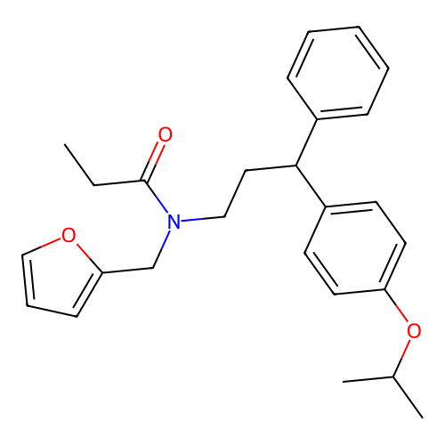 N-(furan-2-ylmethyl)-N-(3-(4-isopropoxyphenyl)-3-phenylpropyl)propionamide structure