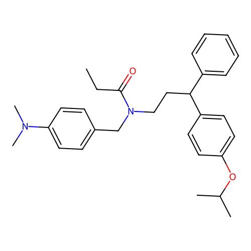 N-[(4-dimethylaminophenyl)methyl]-N-[3-phenyl-3-(4-propan-2-yloxyphenyl)propyl]propanamide structure