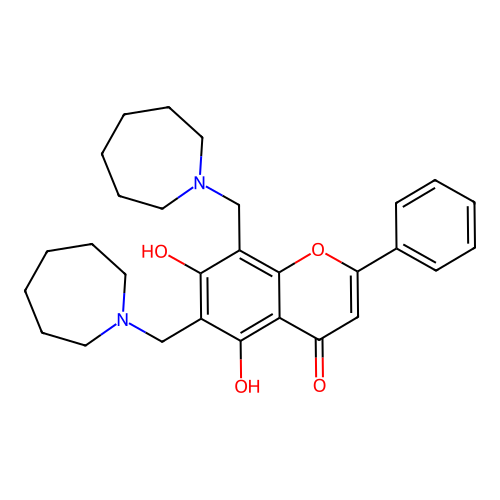 6,8-bis(azepan-1-ylmethyl)-5,7-dihydroxy-2-phenyl-4H-chromen-4-one structure