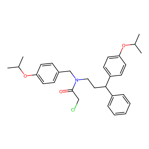 2-chloro-N-[3-phenyl-3-(4-propan-2-yloxyphenyl)propyl]-N-[(4-propan-2-yloxyphenyl)methyl]acetamide structure
