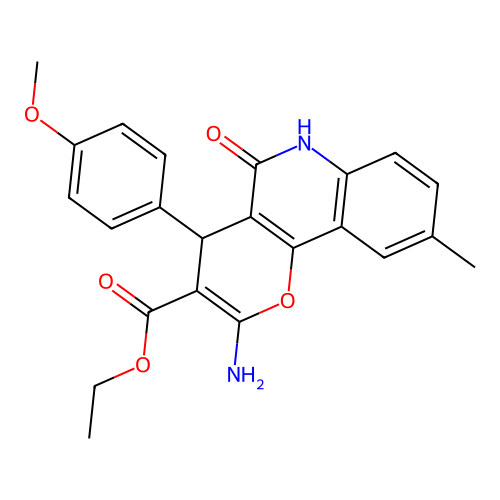 ethyl 2-amino-4-(4-methoxyphenyl)-9-methyl-5-oxo-5,6-dihydro-4H-pyrano[3,2-c]quinoline-3-carboxylate structure