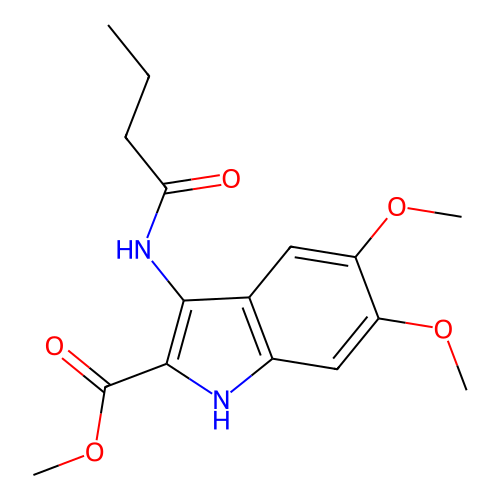 methyl 3-(butanoylamino)-5,6-dimethoxy-1H-indole-2-carboxylate structure