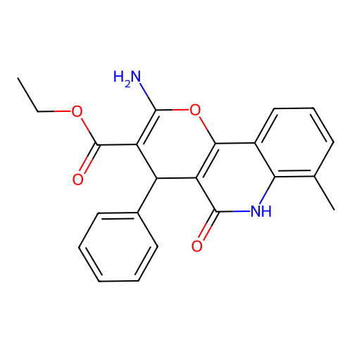 ethyl 2-amino-7-methyl-5-oxo-4-phenyl-5,6-dihydro-4H-pyrano[3,2-c]quinoline-3-carboxylate structure
