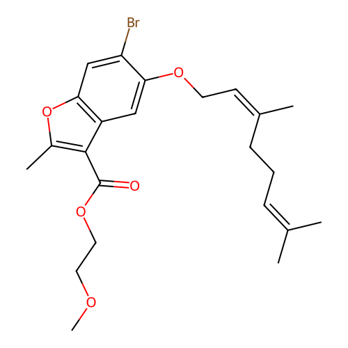 2-methoxyethyl 6-bromo-5-(3,7-dimethylocta-2,6-dienoxy)-2-methyl-benzofuran-3-carboxylate structure