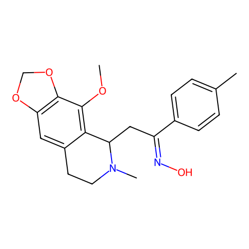 2-(4-methoxy-6-methyl-5,6,7,8-tetrahydro-[1,3]dioxolo[4,5-g]isoquinolin-5-yl)-1-(p-tolyl)ethanone oxime structure