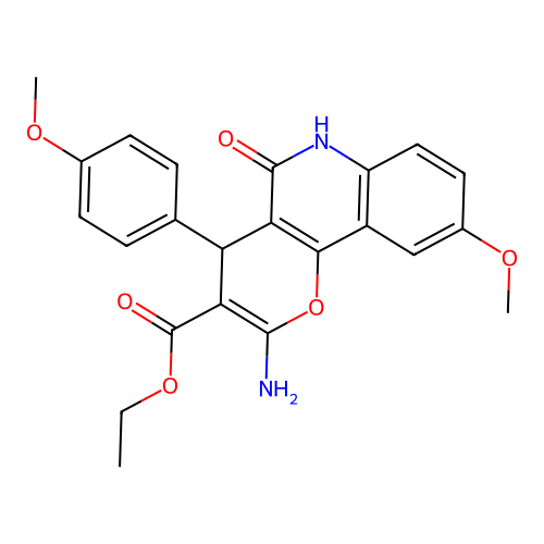 ethyl 2-amino-9-methoxy-4-(4-methoxyphenyl)-5-oxo-5,6-dihydro-4H-pyrano[3,2-c]quinoline-3-carboxylate structure
