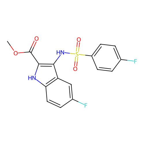 methyl 5-fluoro-3-{[(4-fluorophenyl)sulfonyl]amino}-1H-indole-2-carboxylate structure