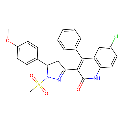 (3Z)-6-chloro-3-[5-(4-methoxyphenyl)-1-methylsulfonylpyrazolidin-3-ylidene]-4-phenylquinolin-2-one structure