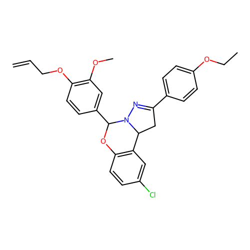 4-[2-chloro-9-(4-ethoxyphenyl)(6H,10aH-benzo[e]2-pyrazolino[1,5-c]1,3-oxazin-6 -yl)]-2-methoxy-1-prop-2-enyloxybenzene structure