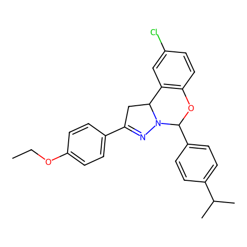 1-{2-chloro-6-[4-(methylethyl)phenyl](6H,10aH-benzo[e]2-pyrazolino[1,5-c]1,3-o xazin-9-yl)}-4-ethoxybenzene structure