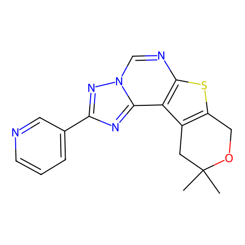10,10-dimethyl-2-(pyridin-3-yl)-10,11-dihydro-8H-pyrano[4',3':4,5]thieno[3,2-e][1,2,4]triazolo[1,5-c]pyrimidine structure