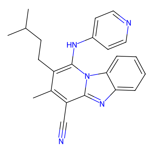 3-methyl-2-(3-methylbutyl)-1-(pyridin-4-ylamino)pyrido[1,2-a]benzimidazole-4-carbonitrile structure