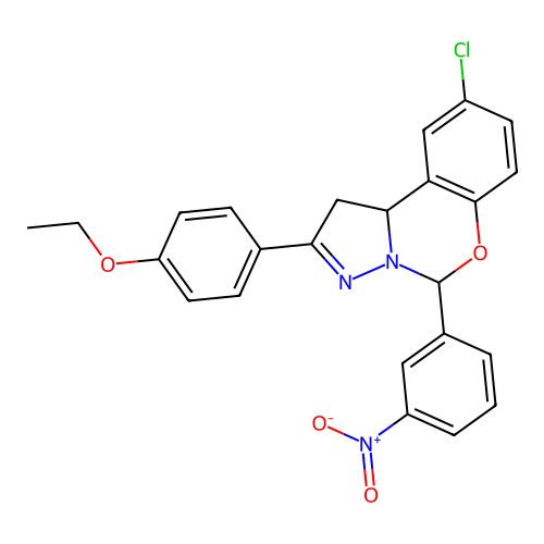 9-chloro-2-(4-ethoxyphenyl)-5-(3-nitrophenyl)-1,10b-dihydropyrazolo[1,5-c][1,3]benzoxazine structure