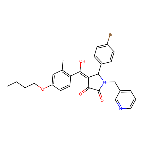 (4E)-5-(4-bromophenyl)-4-[(4-butoxy-2-methylphenyl)-hydroxymethylidene]-1-(pyridin-3-ylmethyl)pyrrolidine-2,3-dione structure