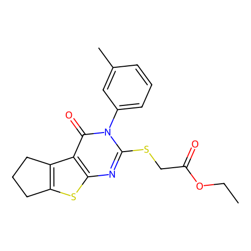 ethyl {[3-(3-methylphenyl)-4-oxo-3,5,6,7-tetrahydro-4H-cyclopenta[4,5]thieno[2,3-d]pyrimidin-2-yl]sulfanyl}acetate structure