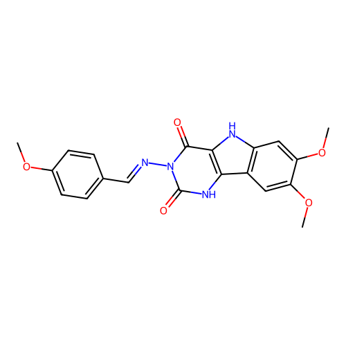 (E)-7,8-dimethoxy-3-((4-methoxybenzylidene)amino)-1H-pyrimido[5,4-b]indole-2,4(3H,5H)-dione structure